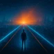 Persona frente al camino del futuro laboral representado como un paisaje digital infinito
