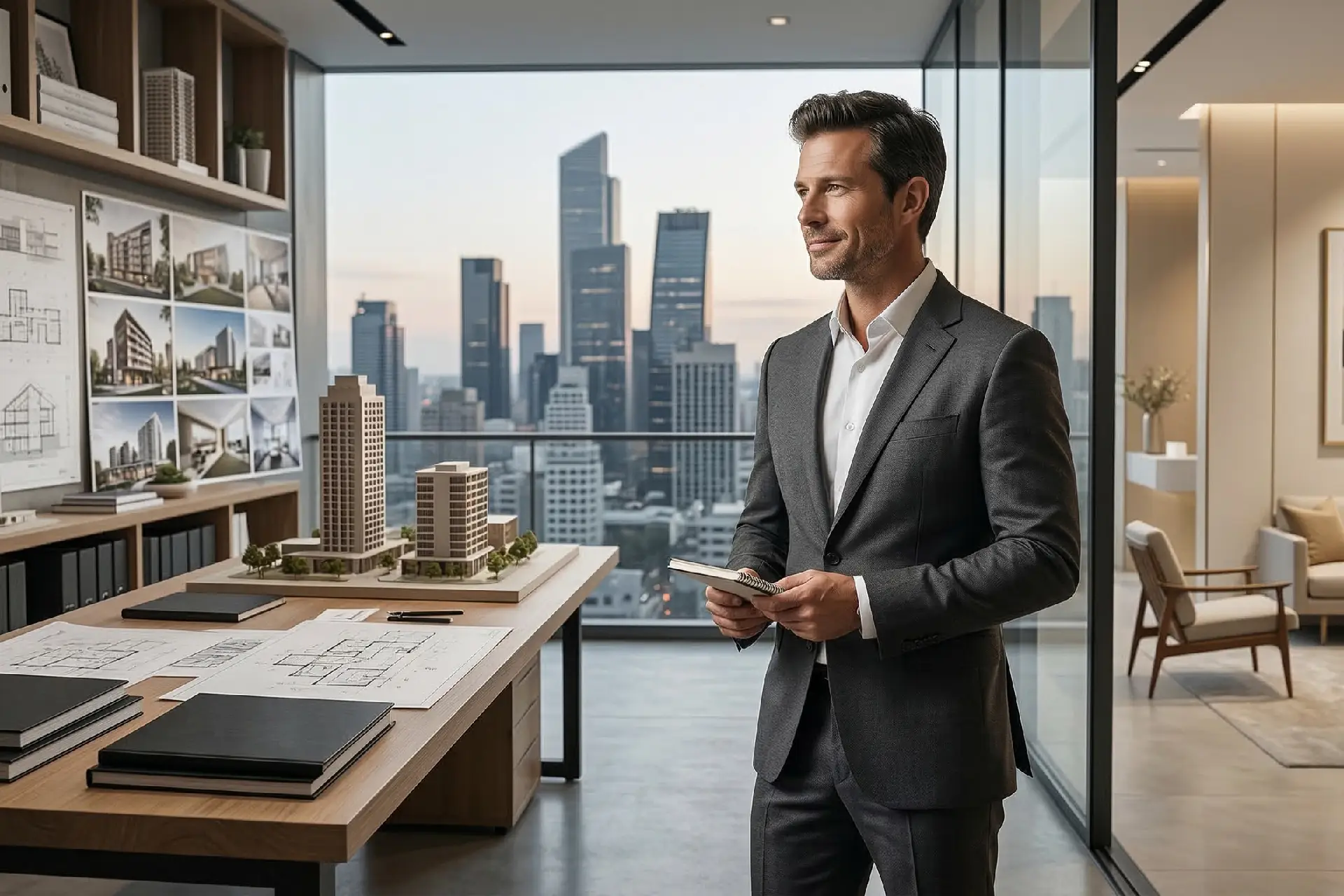 Arquitecto analizando una estrategia de posicionamiento premium inspirada en modelos de alto valor para atraer mejores clientes
